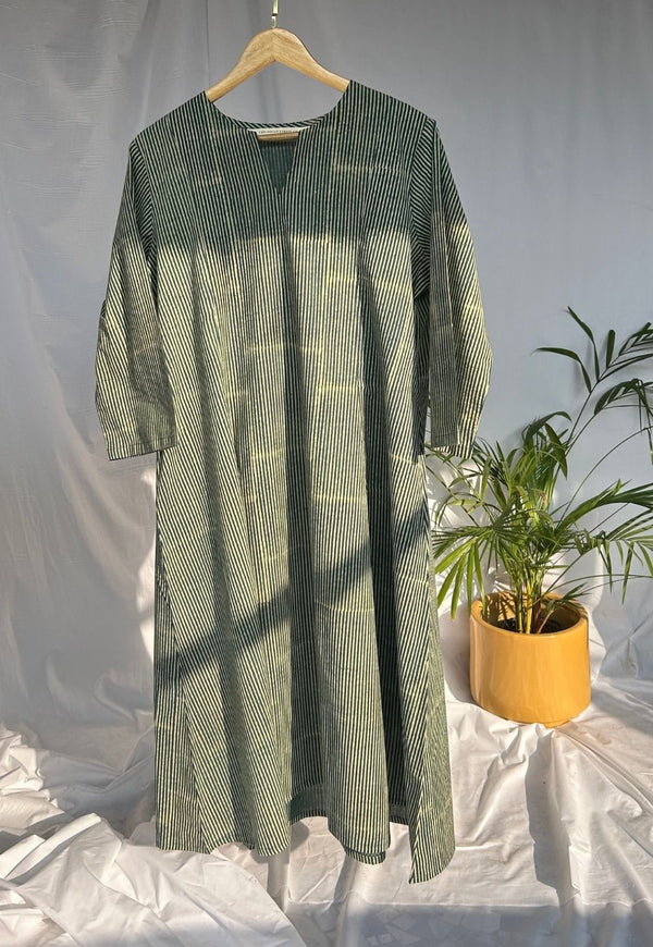 Malika Green Dabu Cotton Kali Kurta