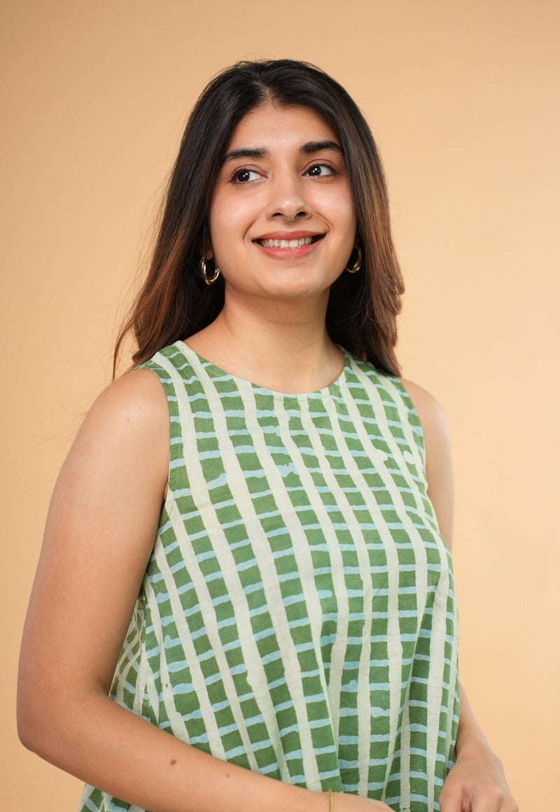 Inam Green Batik Cotton A Line Dress