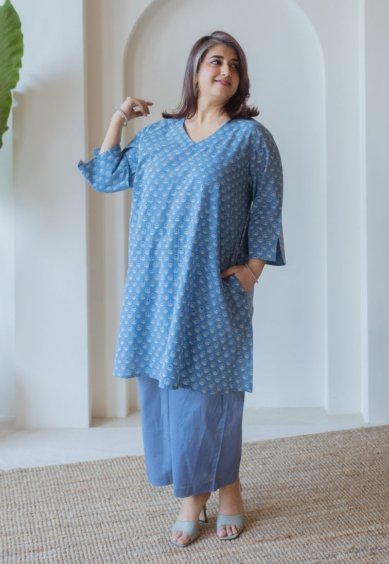 Shaili Blue Ajrakh Cotton A Line Kurta