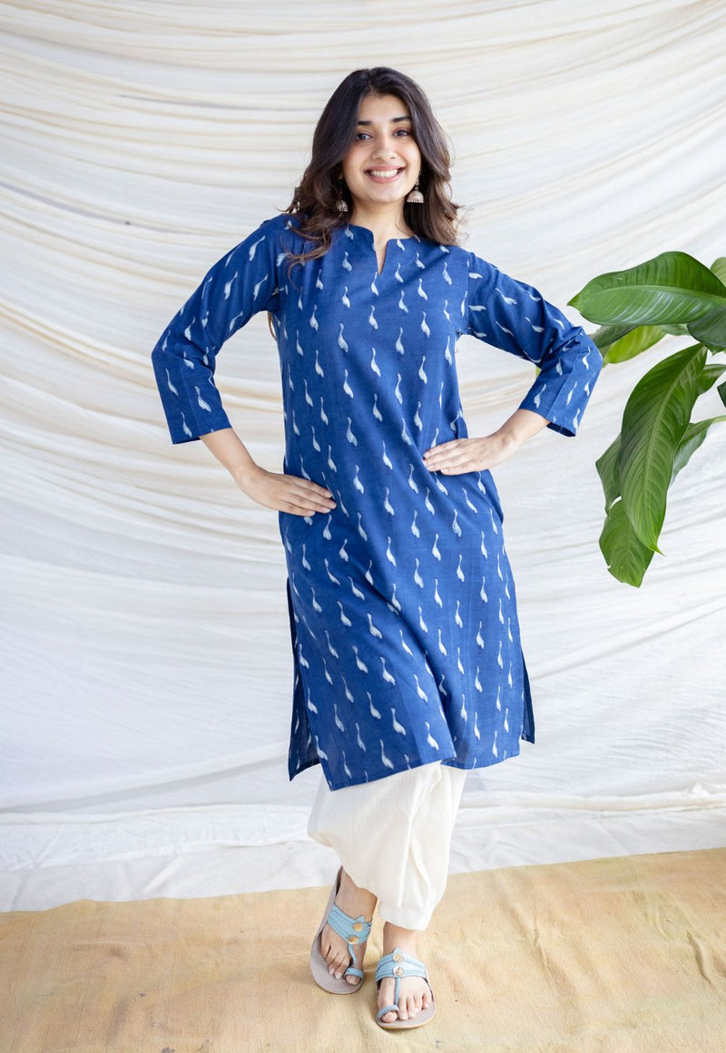 Zahira Indigo Dabu Cotton Straight Kurta