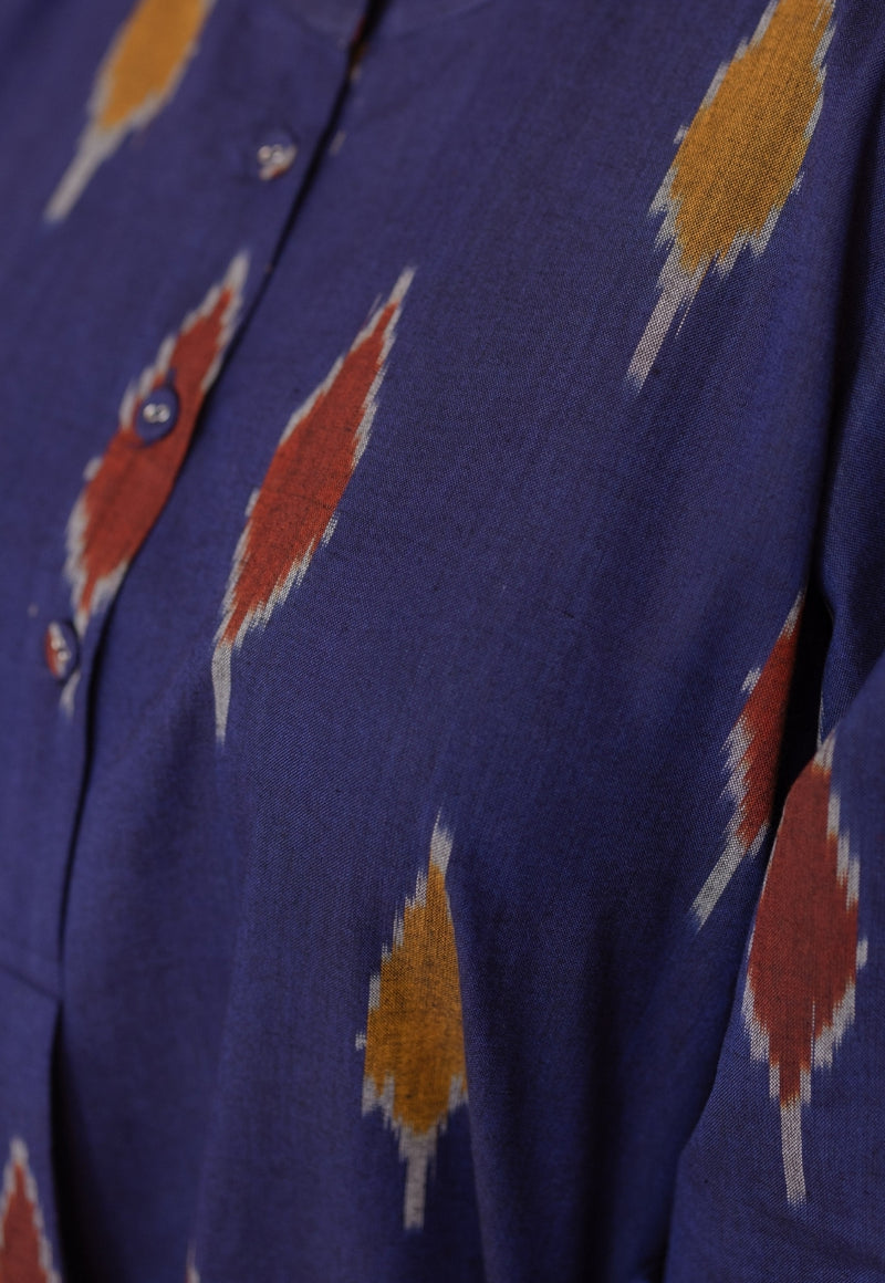 Ayaat Blue Handloom Ikkat Cotton Straight Kurta