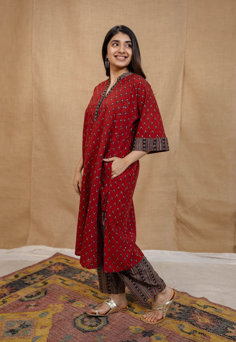 Adrina Madder Ajrakh Cotton A Line Kurta