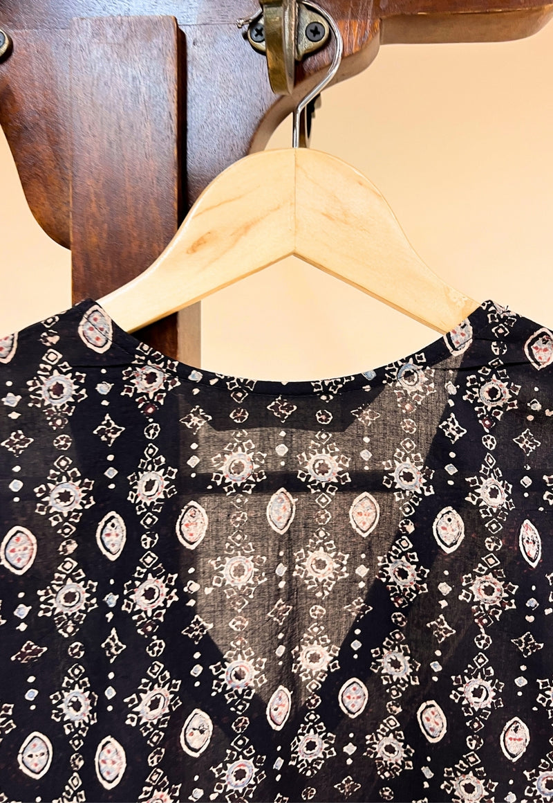 Elisha Black Ajrakh Cotton Straight Kurta