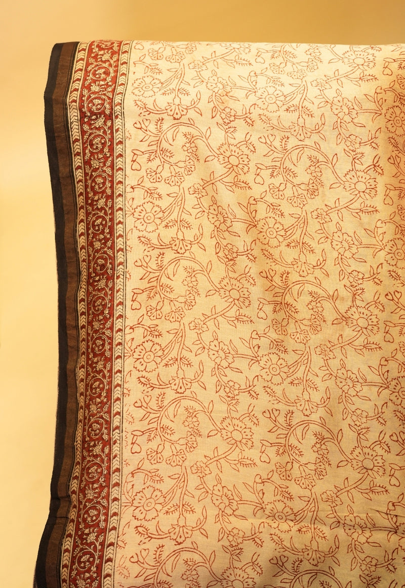 Black Jaal Bagru Hand Block Print Chanderi Silk Saree