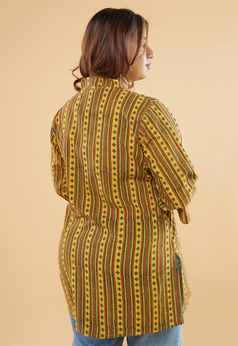 Alisha Yellow Ajrakh Cotton Straight Short Top