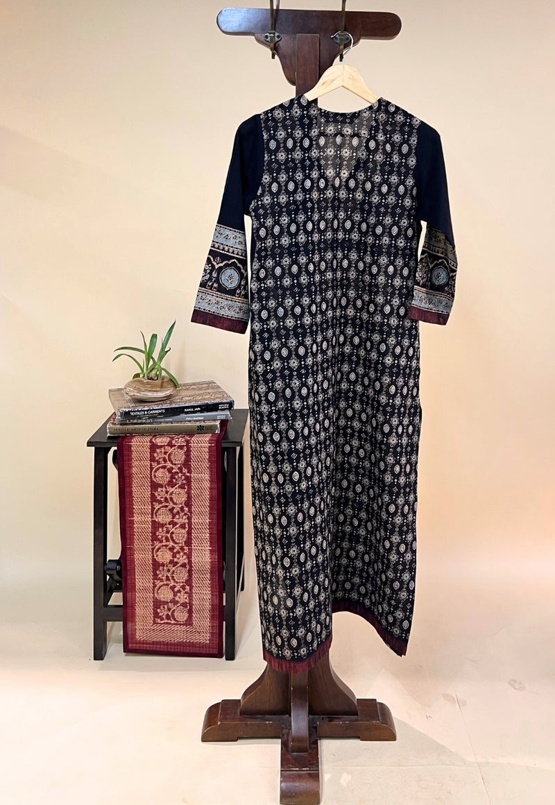 Elisha Black Ajrakh Cotton Straight Kurta