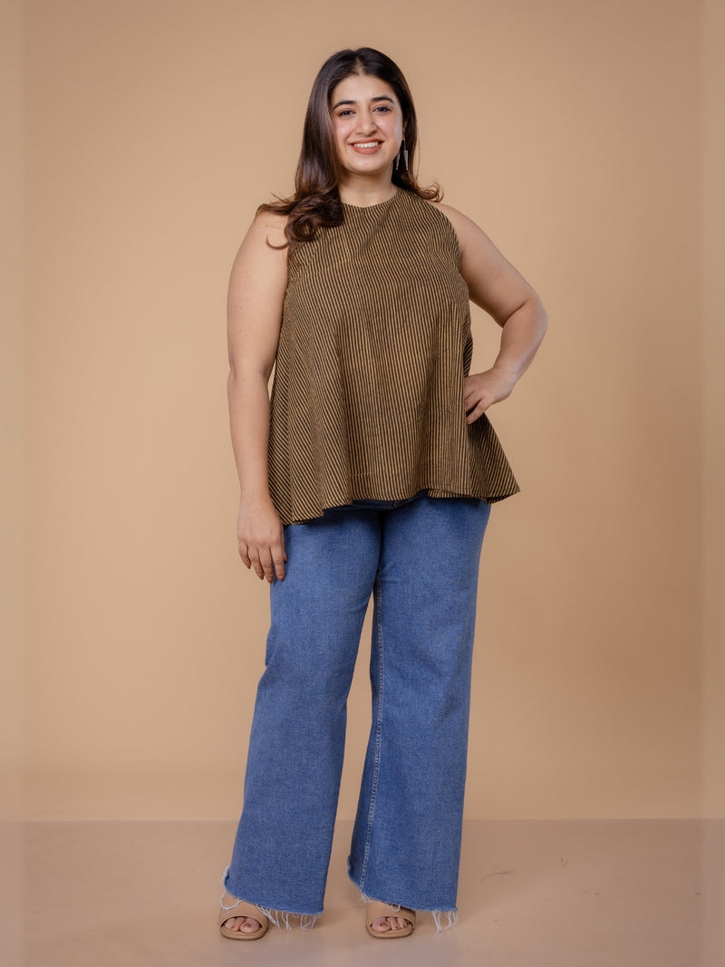Parveen Brown Ajrakh Cotton A Line Short Top