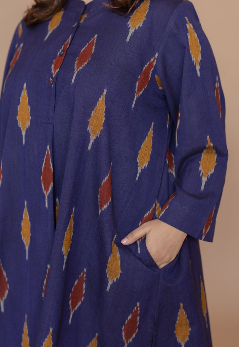 Ayaat Blue Handloom Ikkat Cotton Straight Kurta