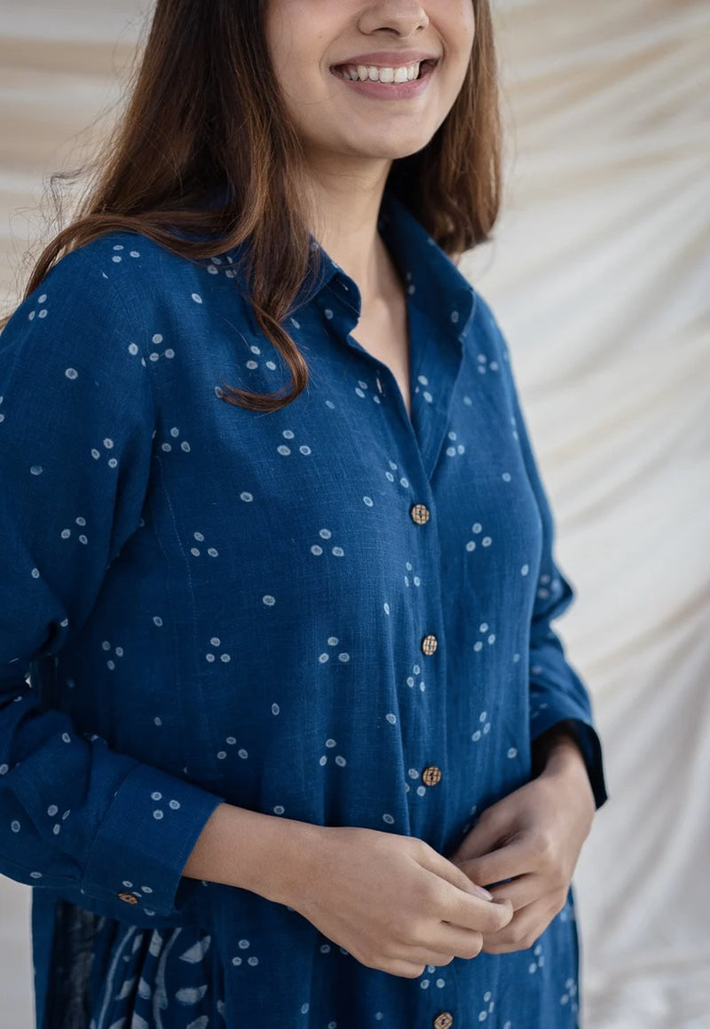 Anya Blue Slub Cotton Dabu Co-Ord Set