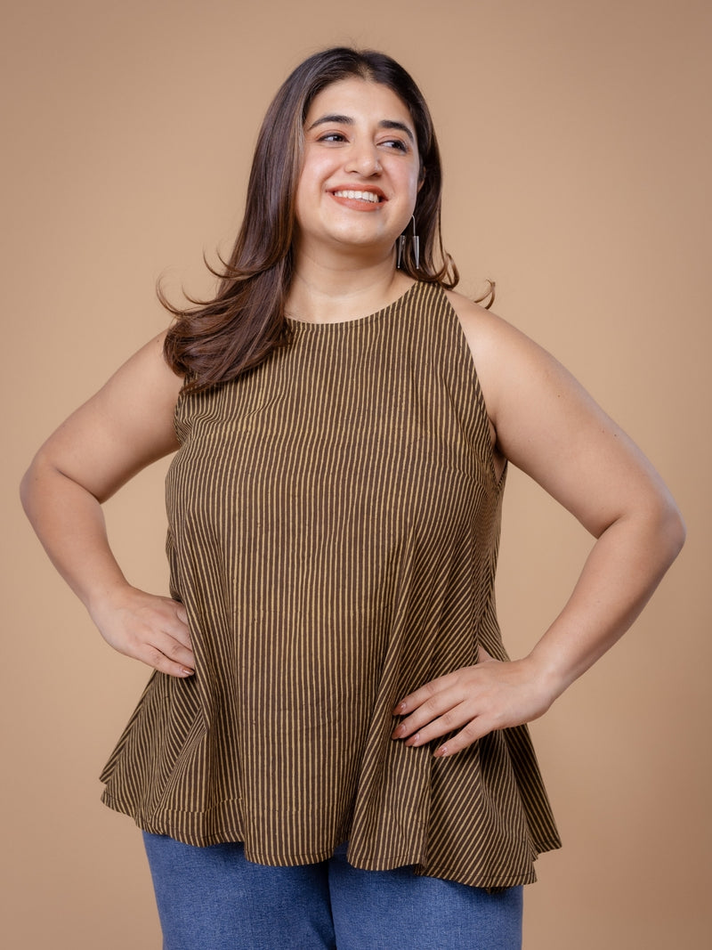 Parveen Brown Ajrakh Cotton A Line Short Top