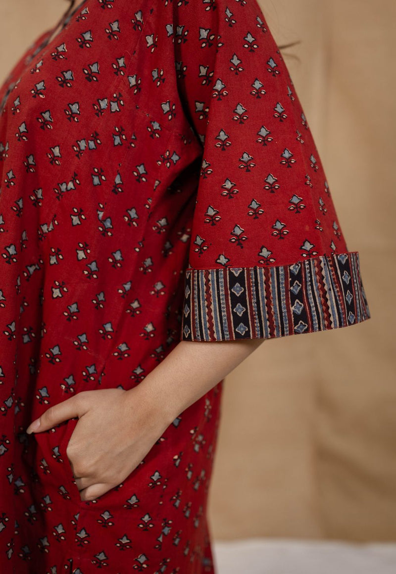 Adrina Madder Ajrakh Cotton A Line Kurta