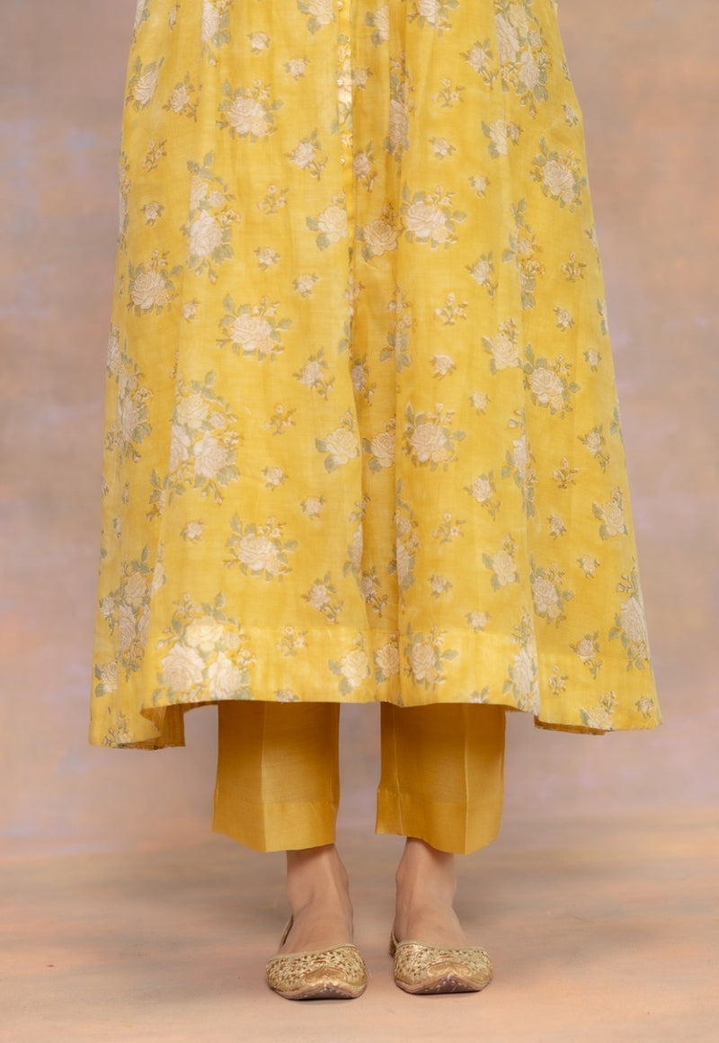 Yashi Yellow Solid Chanderi Silk Straight Pant