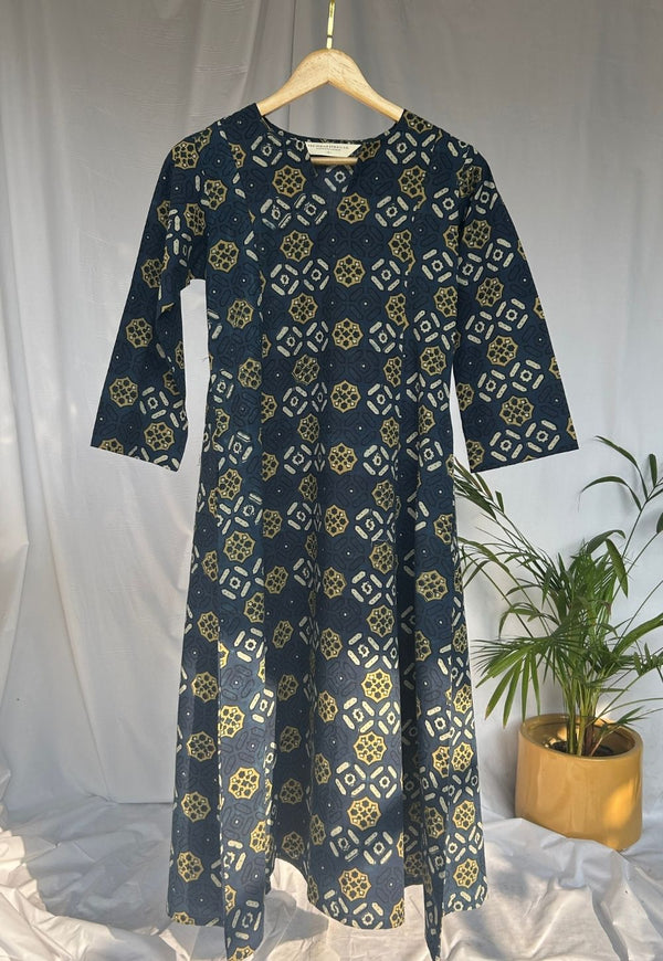 Malika Indigo Ajrakh Cotton Kali Kurta