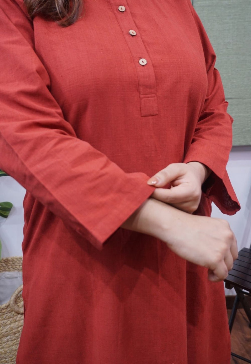 Maroon Handspun Handwoven Cotton Kurta