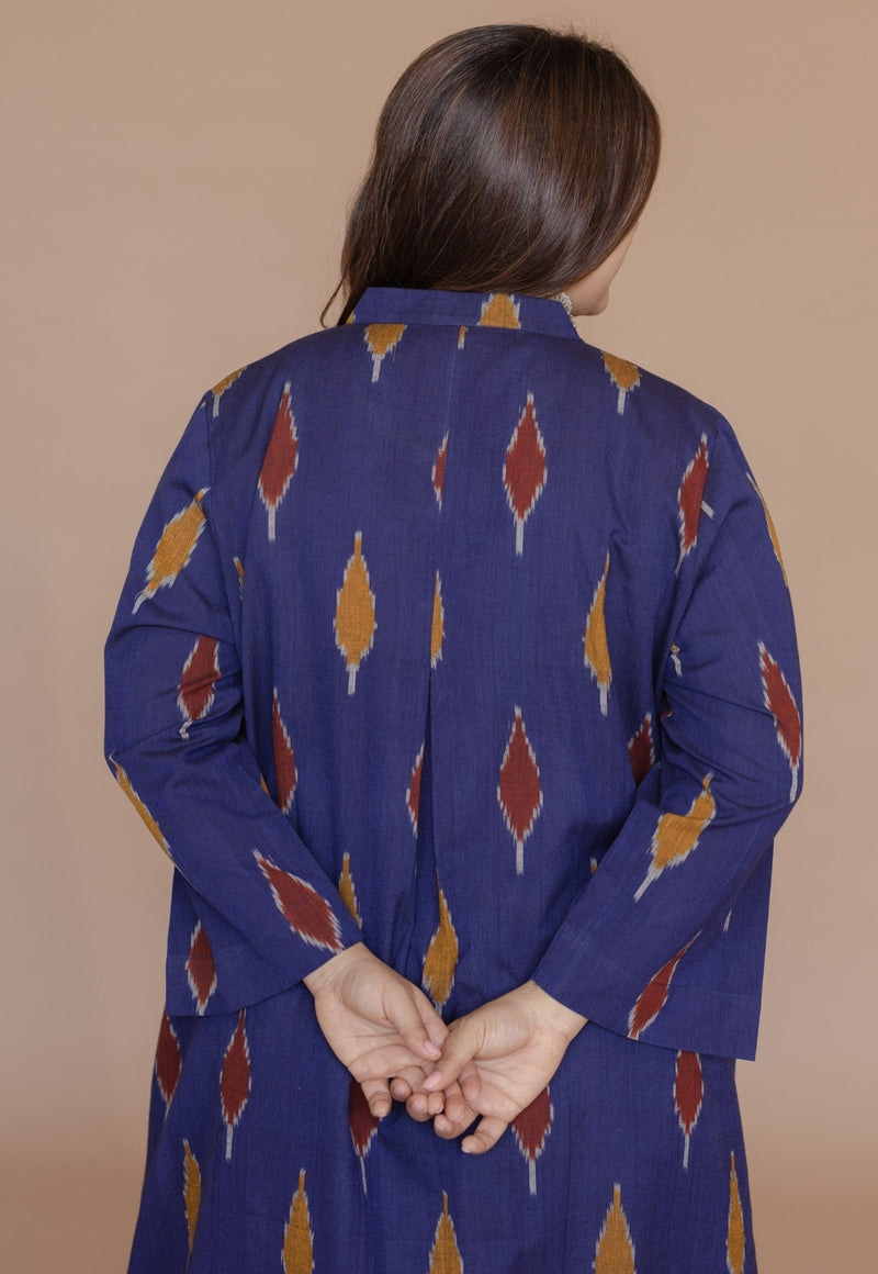 Ayaat Blue Handloom Ikkat Cotton Straight Kurta