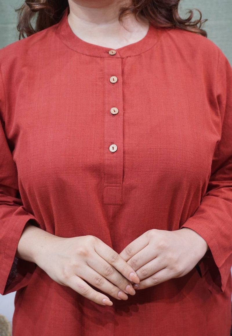 Maroon Handspun Handwoven Cotton Kurta