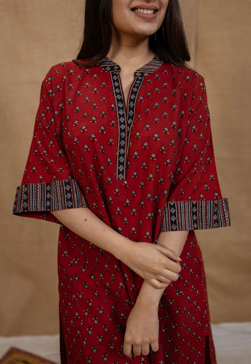 Adrina Madder Ajrakh Cotton A Line Kurta