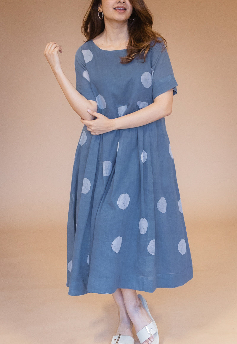 Fajar Blue Batik MulMul A Line Dress with Slip