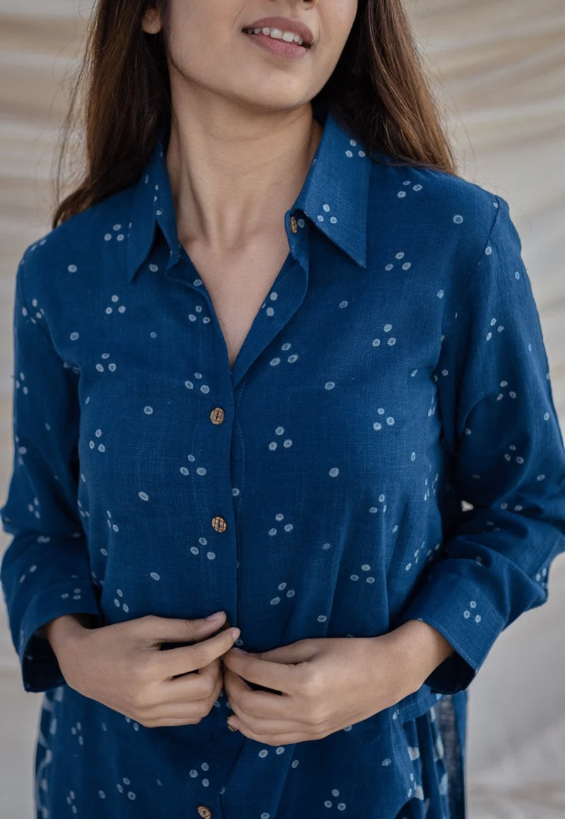 Anya Blue Slub Cotton Dabu Co-Ord Set