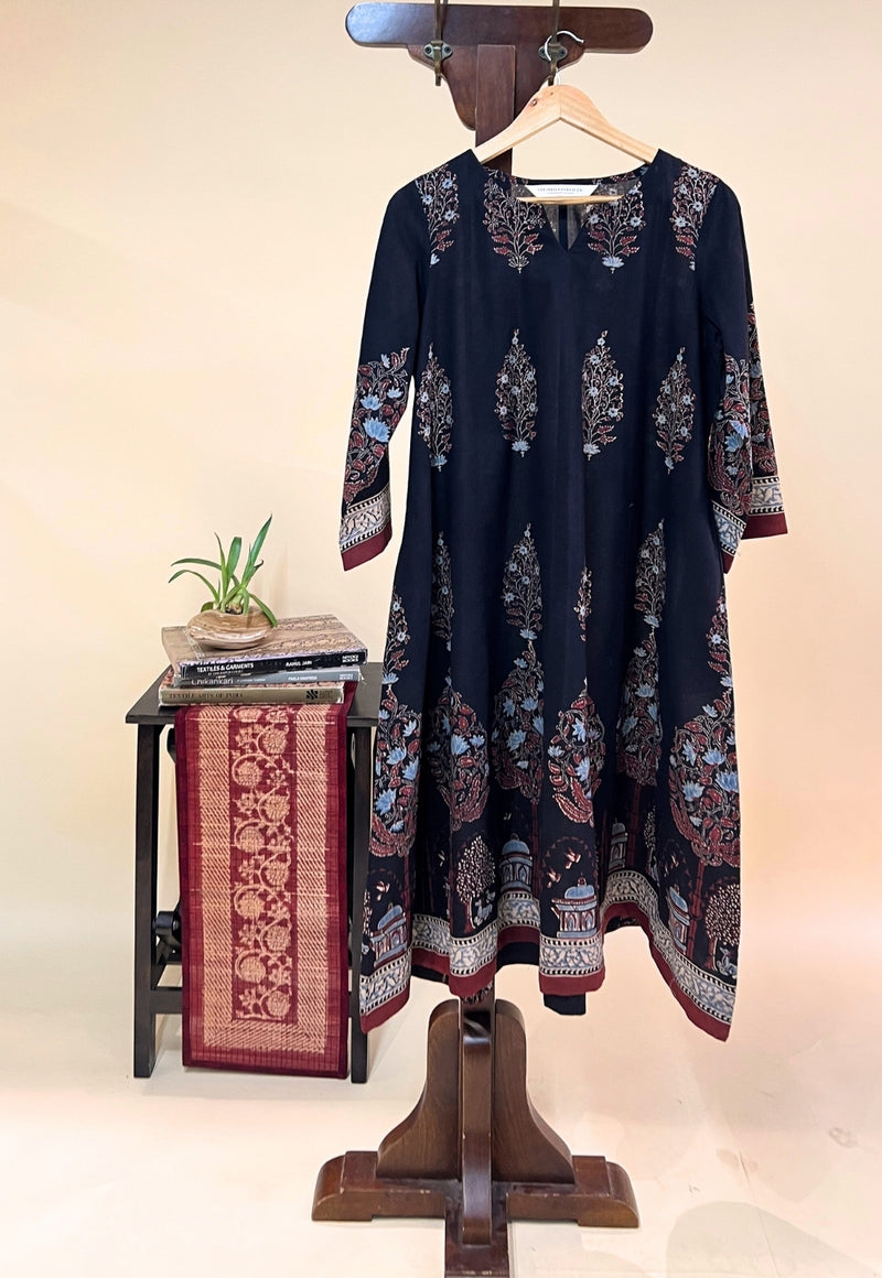 Prisha Black Ajrakh Cotton kali Kurta