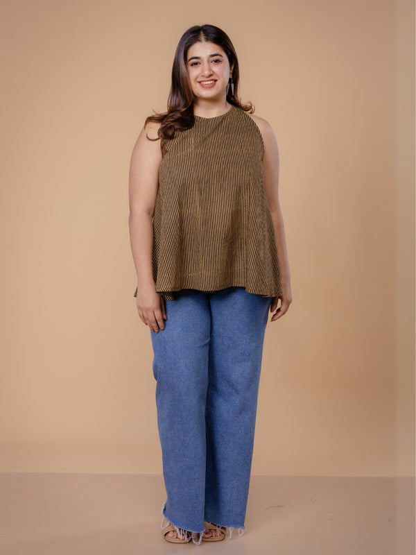 Parveen Brown Ajrakh Cotton A Line Short Top