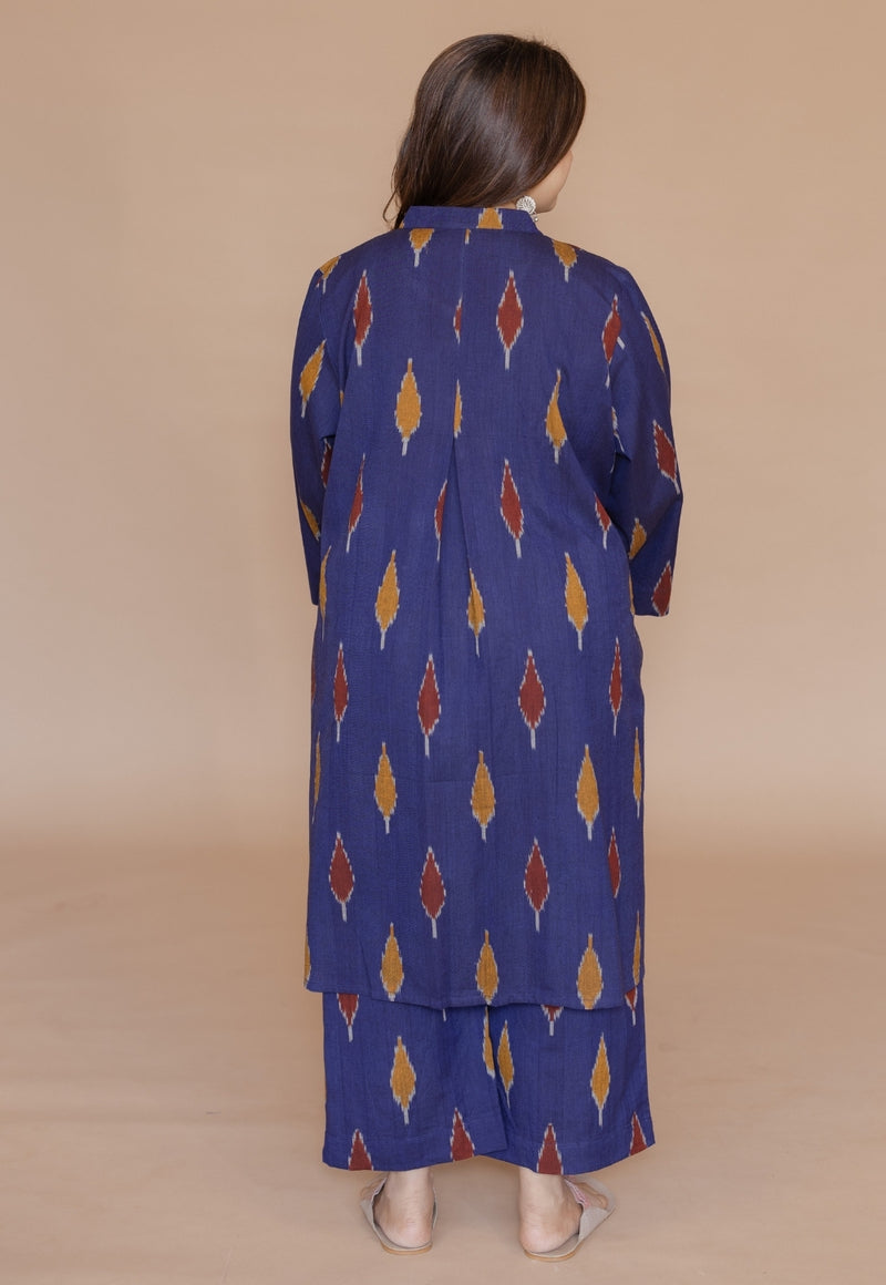 Ayaat Blue Handloom Ikkat Cotton Straight Kurta