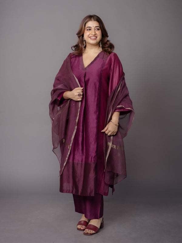 Yashi Purple Solid Chanderi Silk Straight Pant