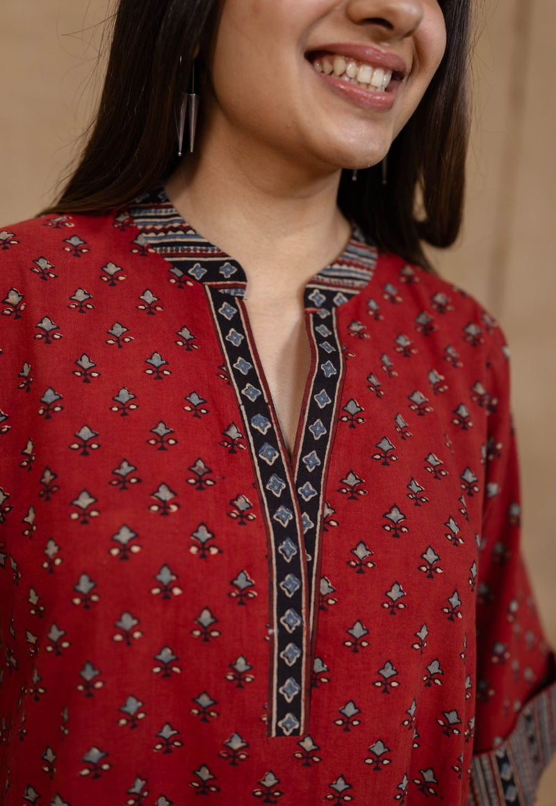 Adrina Madder Ajrakh Cotton A Line Kurta