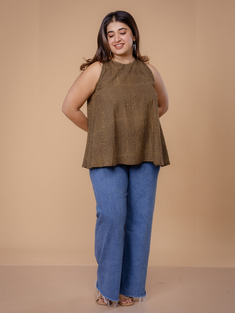 Parveen Brown Ajrakh Cotton A Line Short Top