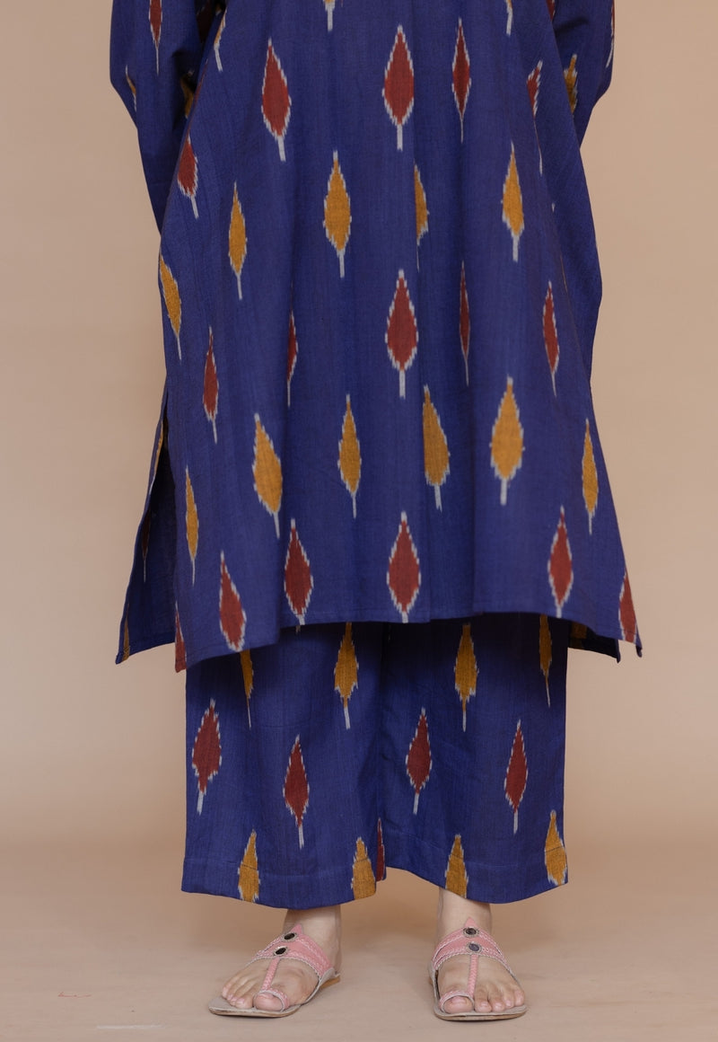 Yashi Blue Handloom Ikkat Cotton Straight Pant