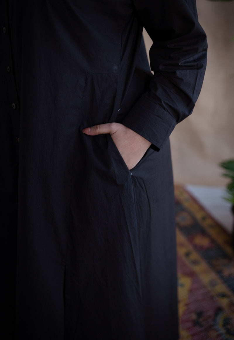 TIECO DyeVerse - Black Poplin Cotton Embroidered Dress