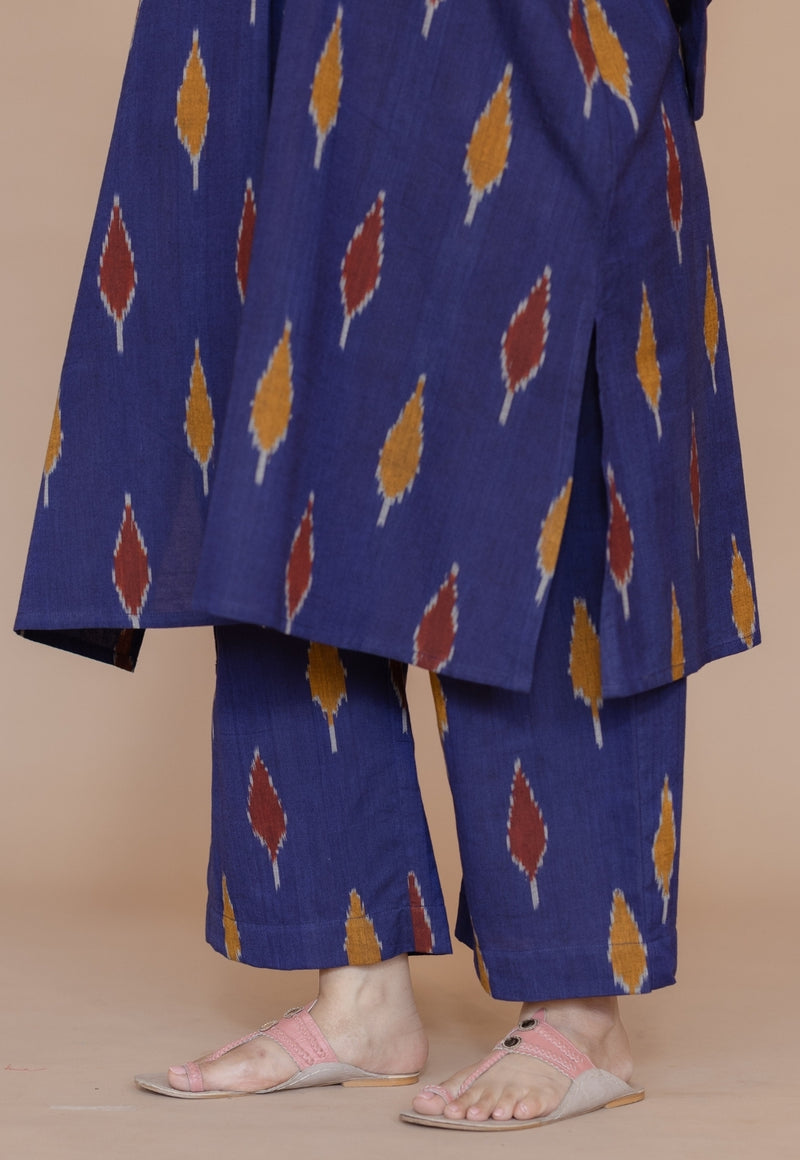 Yashi Blue Handloom Ikkat Cotton Straight Pant