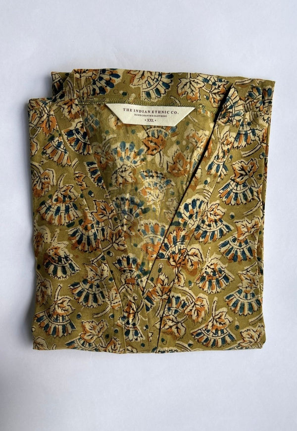 Avika Mustard Kalamkari Cotton Straight Kurta