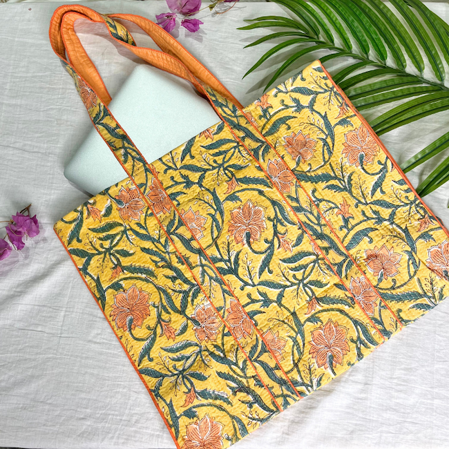 Yellow Quilted Cotton Tote Bag
