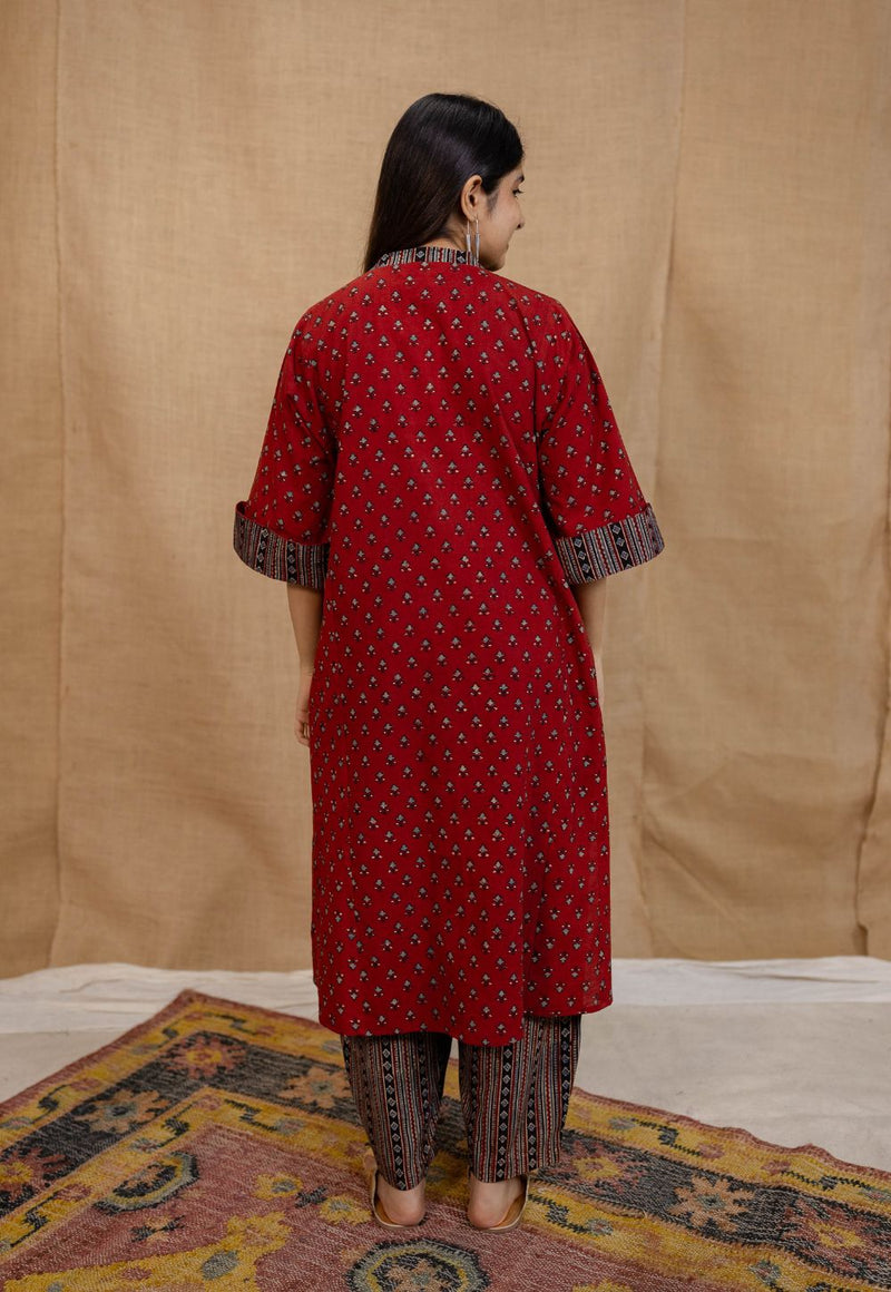 Adrina Madder Ajrakh Cotton A Line Kurta