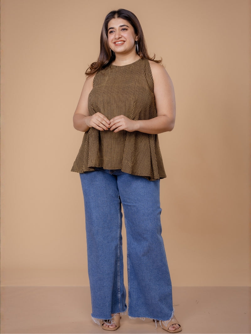 Parveen Brown Ajrakh Cotton A Line Short Top