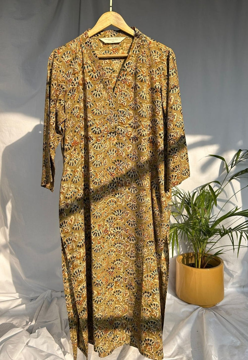 Avika Mustard Kalamkari Cotton Straight Kurta