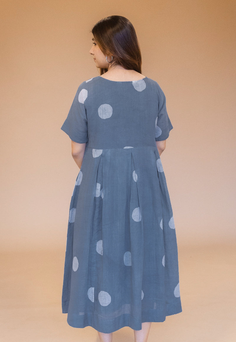 Fajar Blue Batik MulMul A Line Dress with Slip