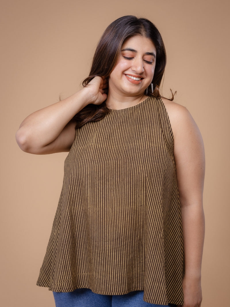 Parveen Brown Ajrakh Cotton A Line Short Top