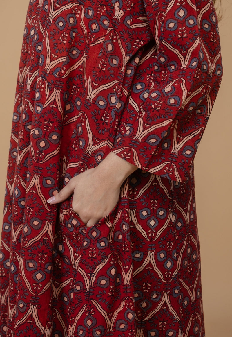 Nyra Red Ajrakh Cotton Jhabba Kali Kurta