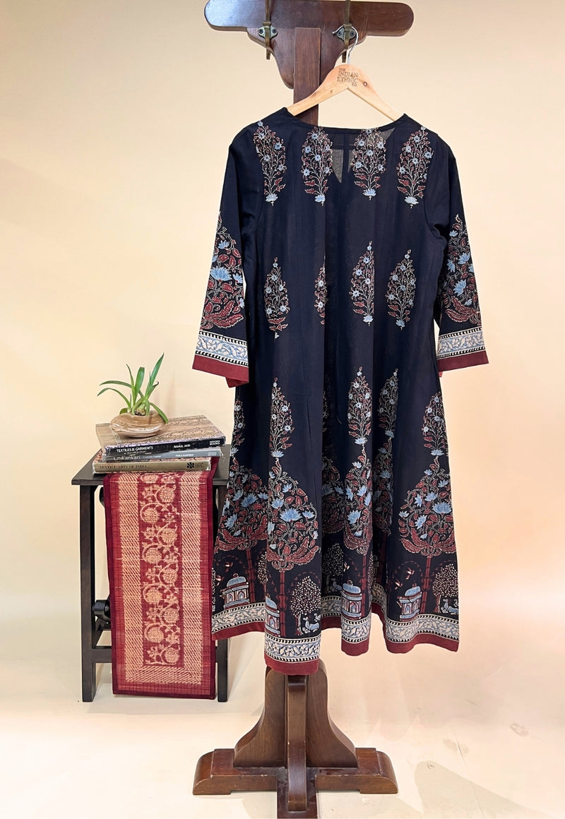 Prisha Black Ajrakh Cotton kali Kurta