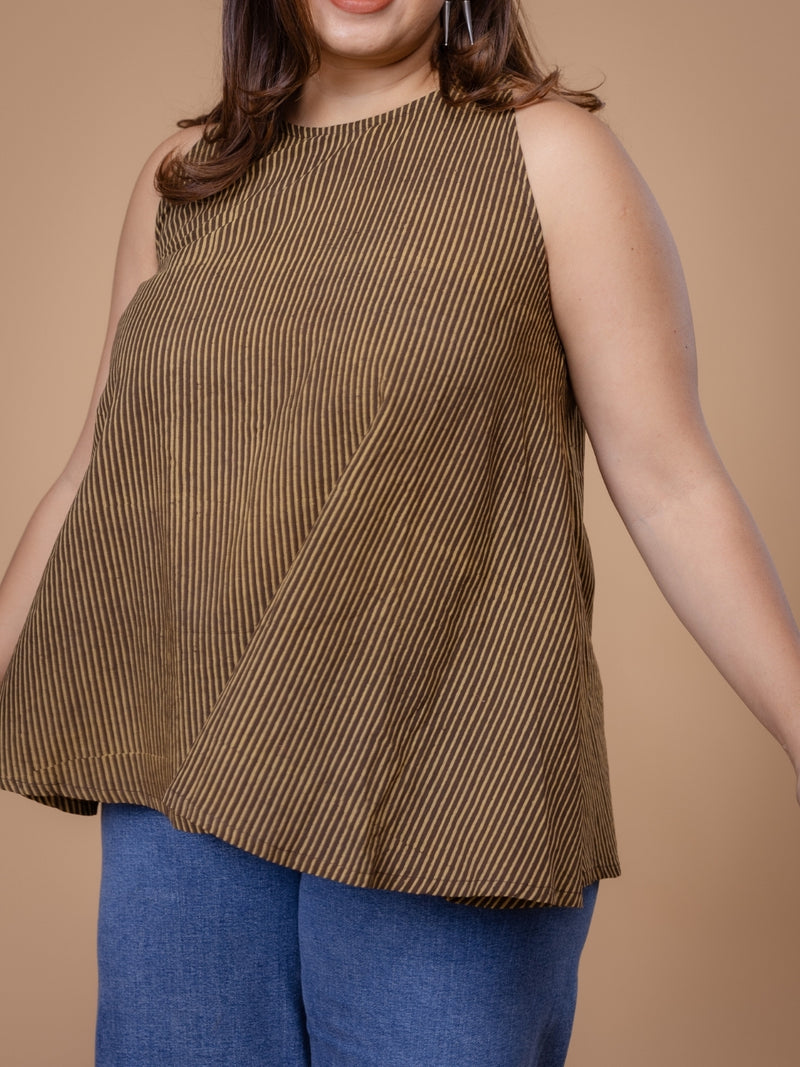 Parveen Brown Ajrakh Cotton A Line Short Top