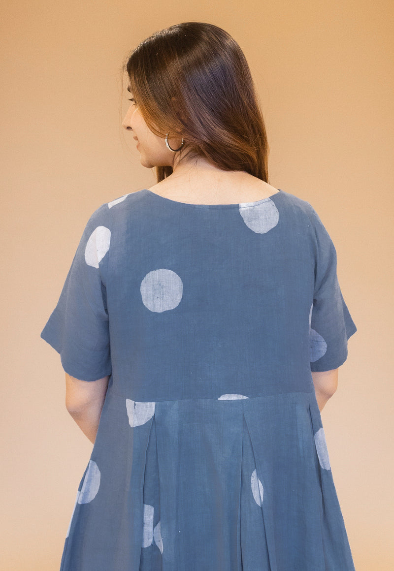 Fajar Blue Batik MulMul A Line Dress with Slip