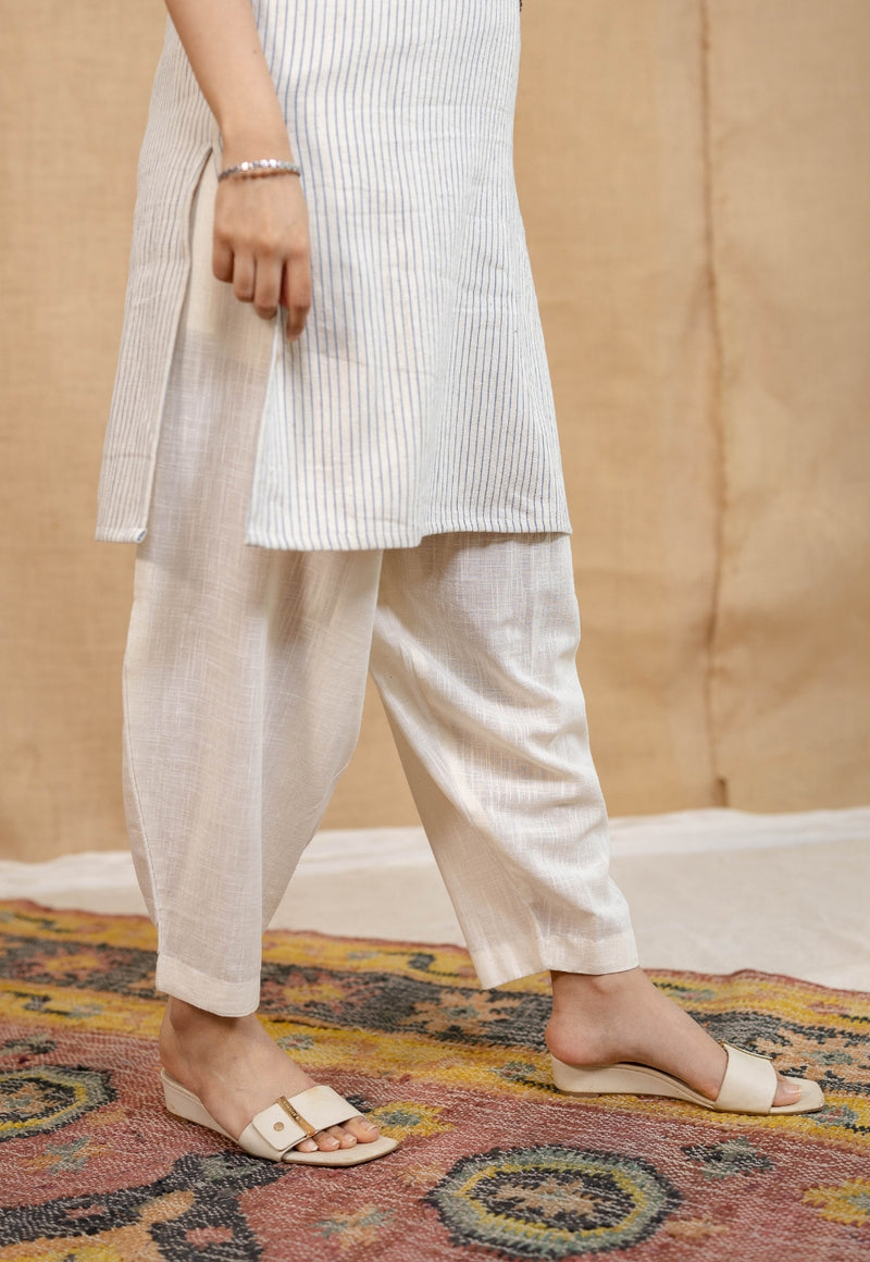 Divija Off-White Straight Handwoven Kala Cotton Kurta