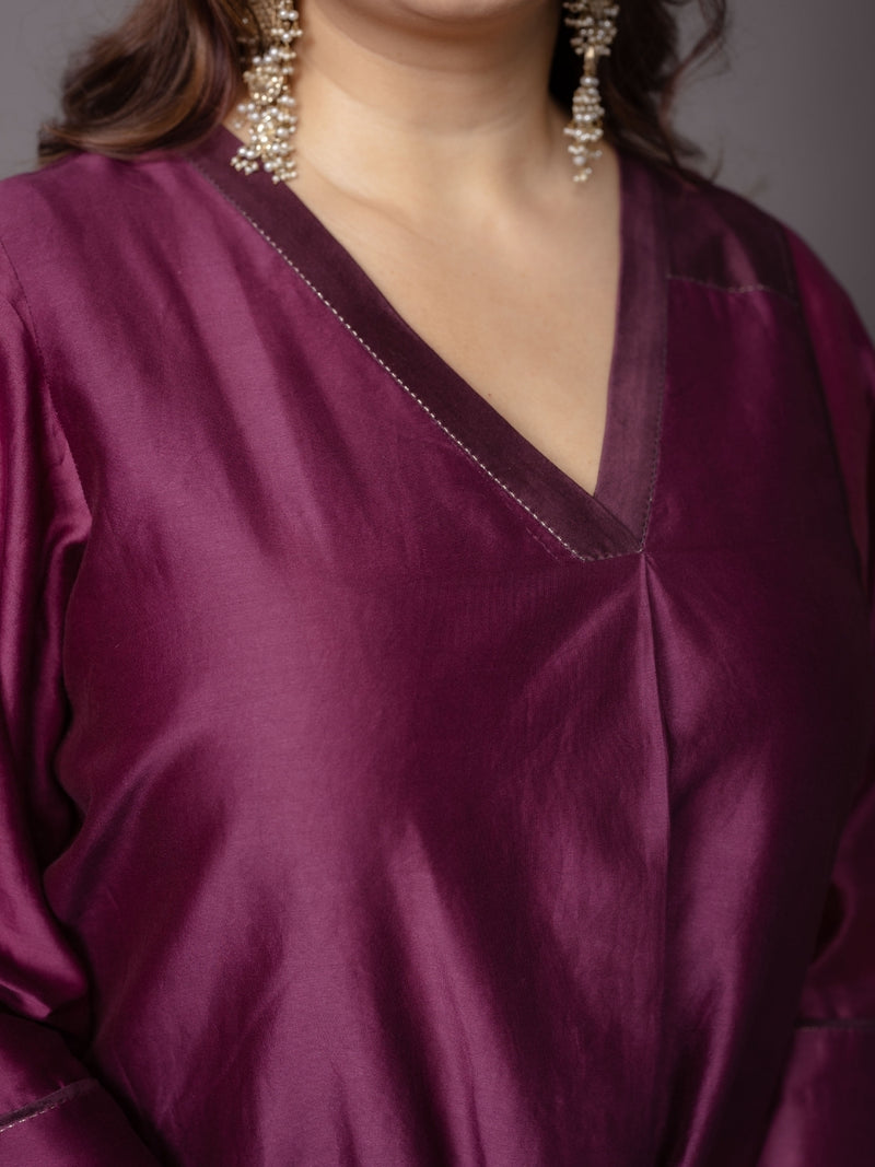 Kanika Purple Solid Chanderi Silk Straight Kurta with Hand Embroidery