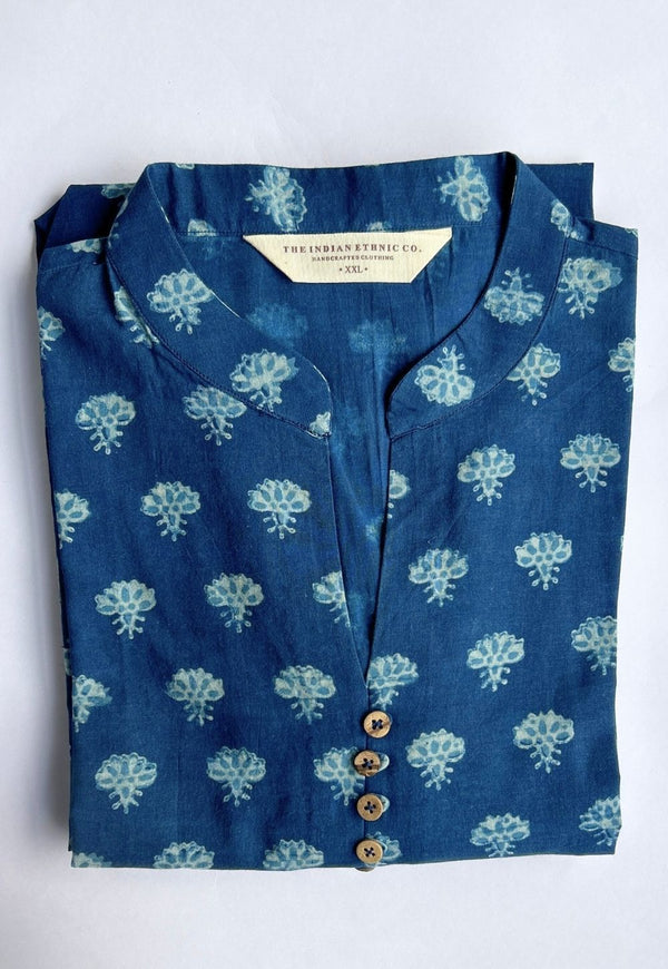 Afira Indigo Dabu Cotton Straight Kurta