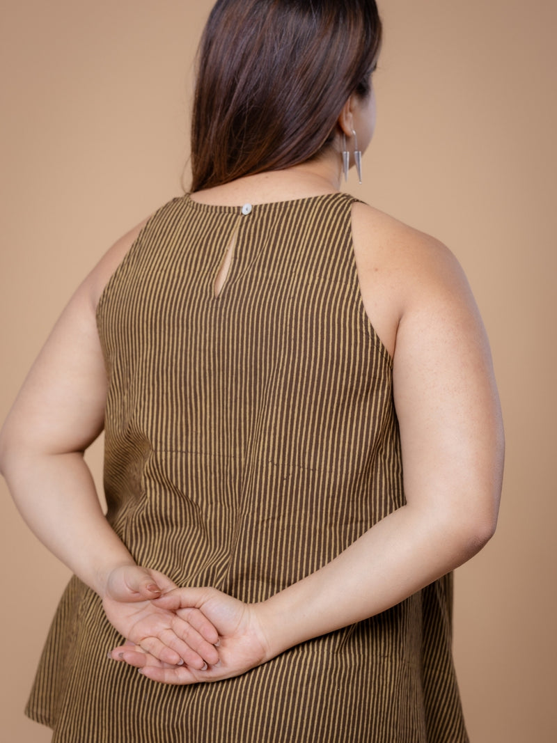 Parveen Brown Ajrakh Cotton A Line Short Top