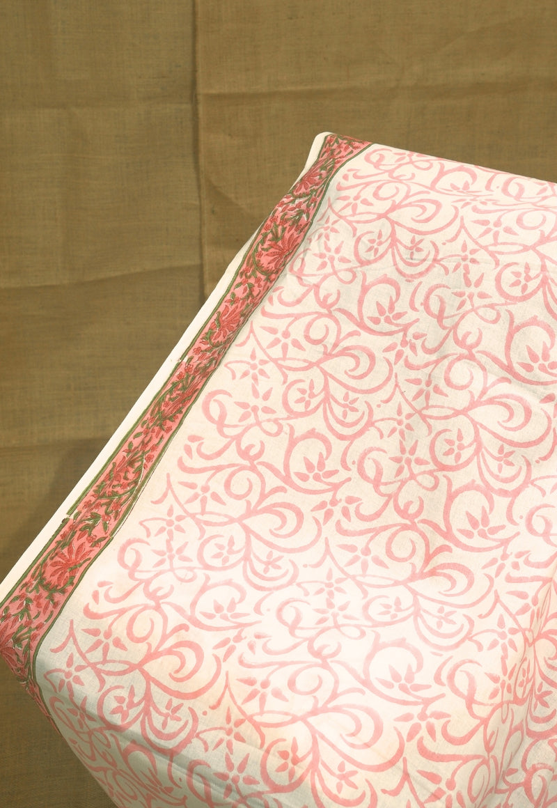 Pink Floral Sanganeri Hand Block Print Kota Doria Saree