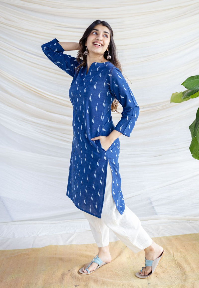 Zahira Indigo Dabu Cotton Straight Kurta