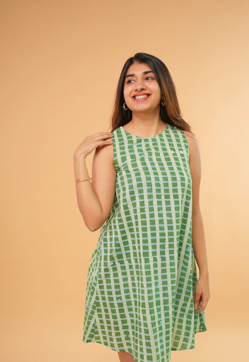 Inam Green Batik Cotton A Line Dress